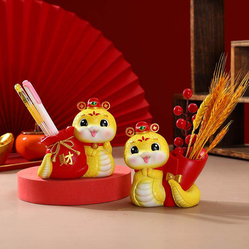 新款创意生肖国潮蛇储钱罐笔筒插花树脂工艺品客厅酒柜装饰随手礼