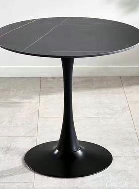 轻奢桌黑色岩板餐桌客办公休闲会洽圆谈桌椅组HGJ013合阳台子售楼