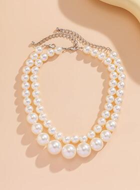Large pearl temperament layer beaded necklace for women项炼