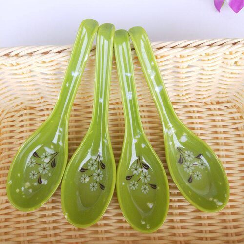 Green Hook-Tailed Long-Handle Small Soup Spoon for Home Use,