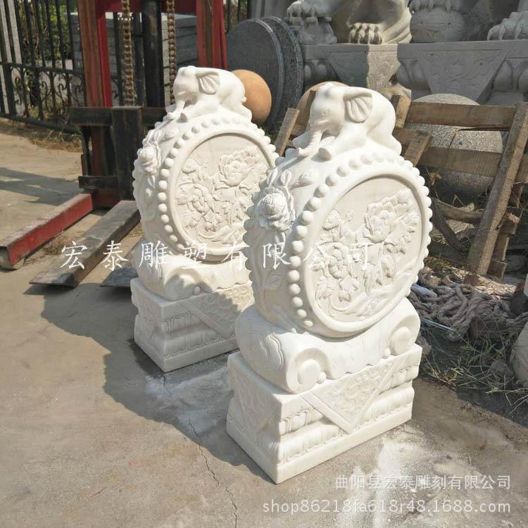 石雕汉白玉门墩 狮子大象貔貅抱鼓石户外 仿古做旧石鼓摆件