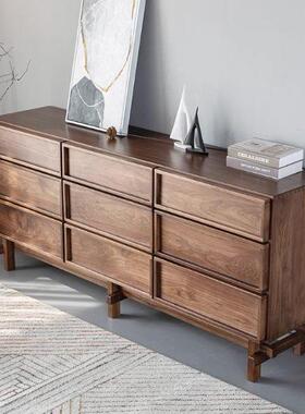 日式北美黑胡桃木九斗柜北欧全实木复古六斗柜抽屉收纳柜储物边柜