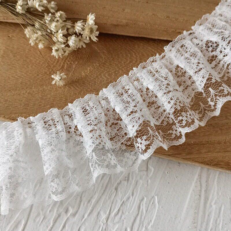 双层白色蕾丝褶皱优质衣服领子袖口花边辅料手工DIY服装装饰布料