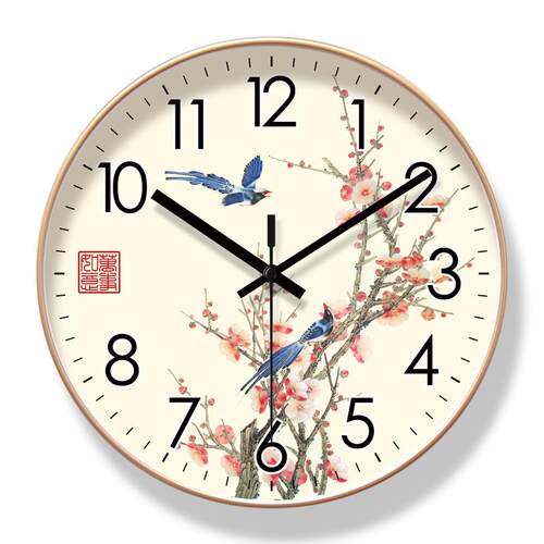 新款直销易普拉6586中式花鸟挂钟客厅钟表时尚花开富贵时钟静音扫