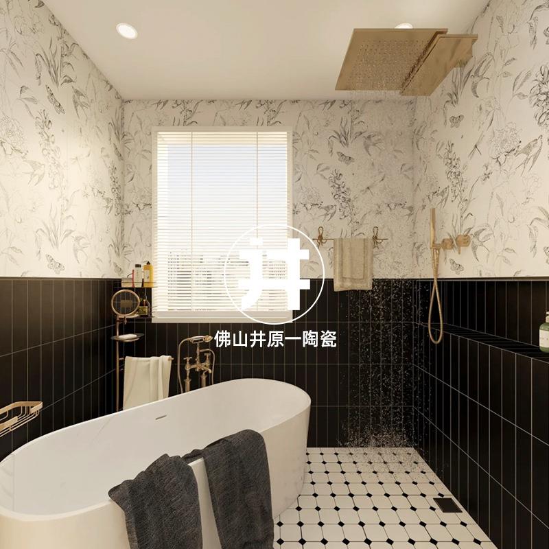 复古卫生间燕子花砖300x800 法式黑白砖浴室花片墙砖厨房阳台地砖