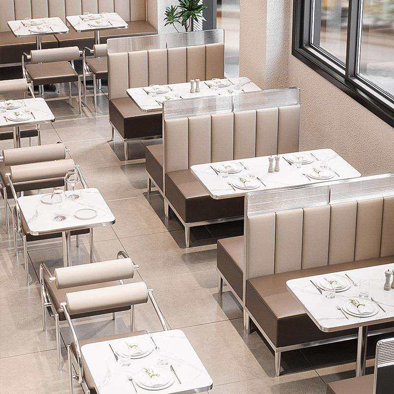 不锈钢卡座沙发小吃店奶茶快餐厅咖啡厅洽谈主题餐厅桌椅组合商用