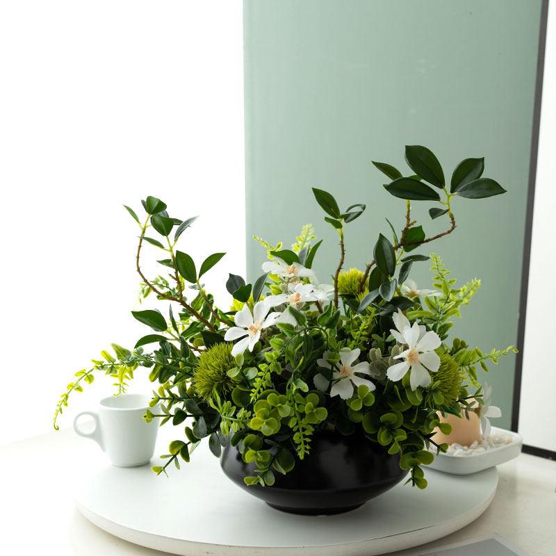 彷真绿色植物盆栽假花办公室桌面客厅餐桌书房茶几岛台电视柜装饰