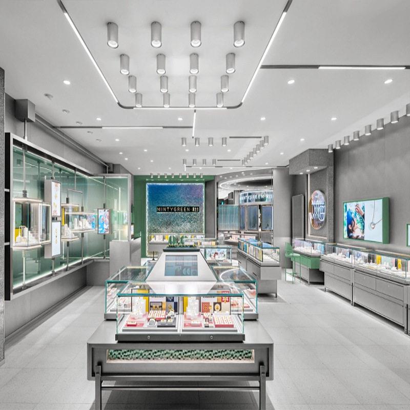 广州厂家直销端珠展示不锈钢饰品柜新款弧形展柜整店输出