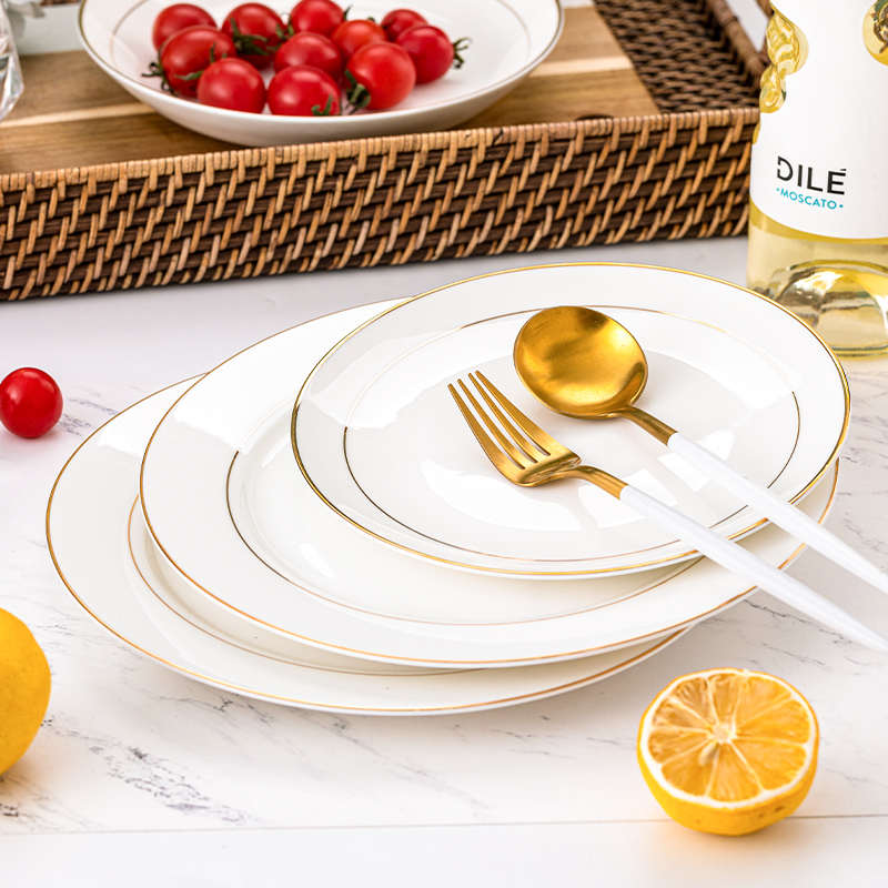 陶瓷菜盘家用盘子饭盘纯白欧式创意骨瓷汤盘套装新款骨碟菜碗碟子