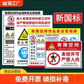 有限空间警示标识牌安全告知牌标志，告知卡化粪池冷却塔操作规程贴纸，提示牌消防进入注意危险当心室外入内禁止