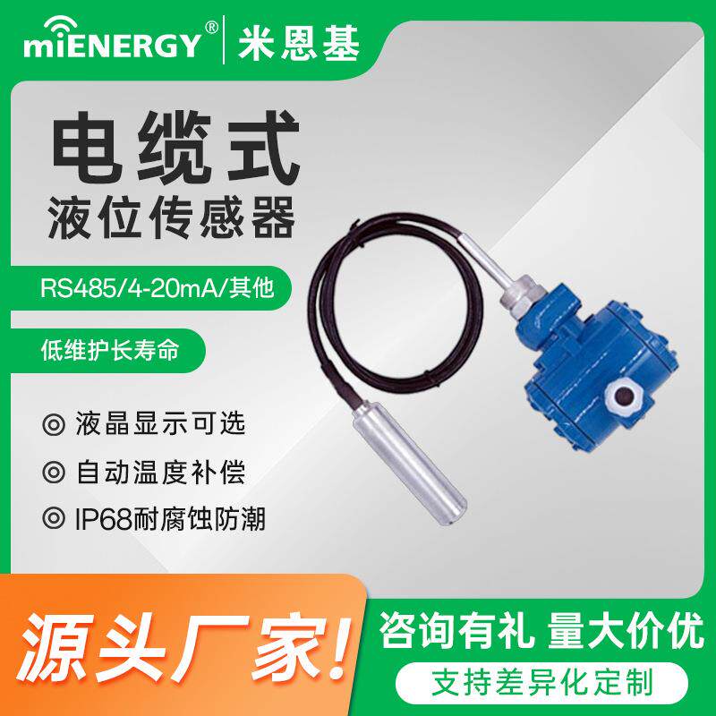 电缆式液位传感器/投入式变送器数显水位检测仪RS485水产养殖农业