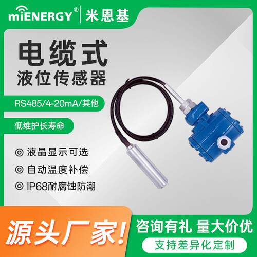 电缆式液位传感器/投入式变送器数显水位检测仪RS485水产养殖农业