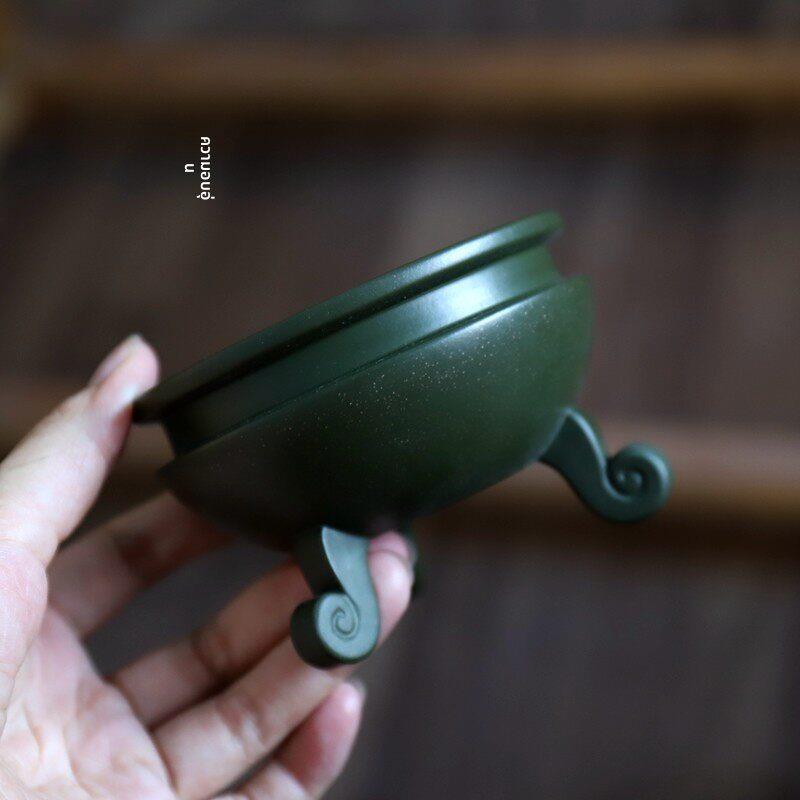『花圈三足圆盆』宜兴紫砂小花盆 四色可选 精品微盆