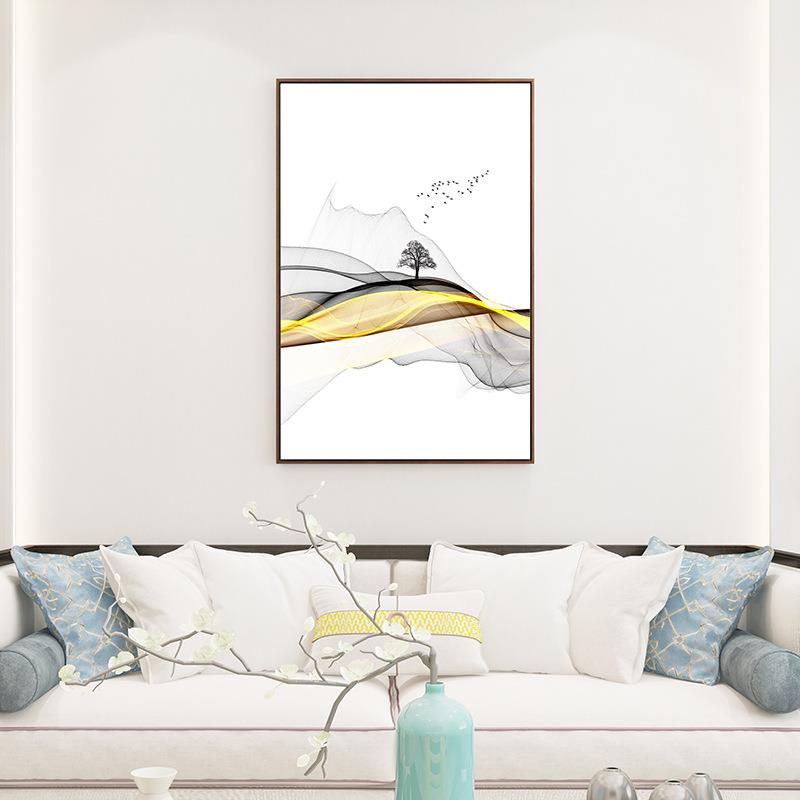 千山飞鸟 玄关装饰画竖版抽象画现代简约壁画过道走廊挂画