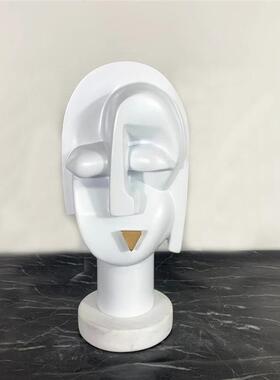 简约现代黑白树脂金属大理石抽象人脸雕塑样板房客厅桌面软装饰品