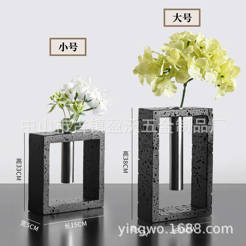 客厅简约插花茶几装饰品现代大理石摆件餐桌创意天然软黑色花瓶