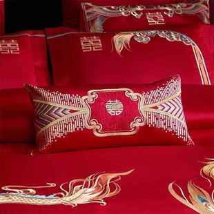 新款140长绒棉纯棉十S件龙套婚庆凤刺绣大红色四件套结婚966上床