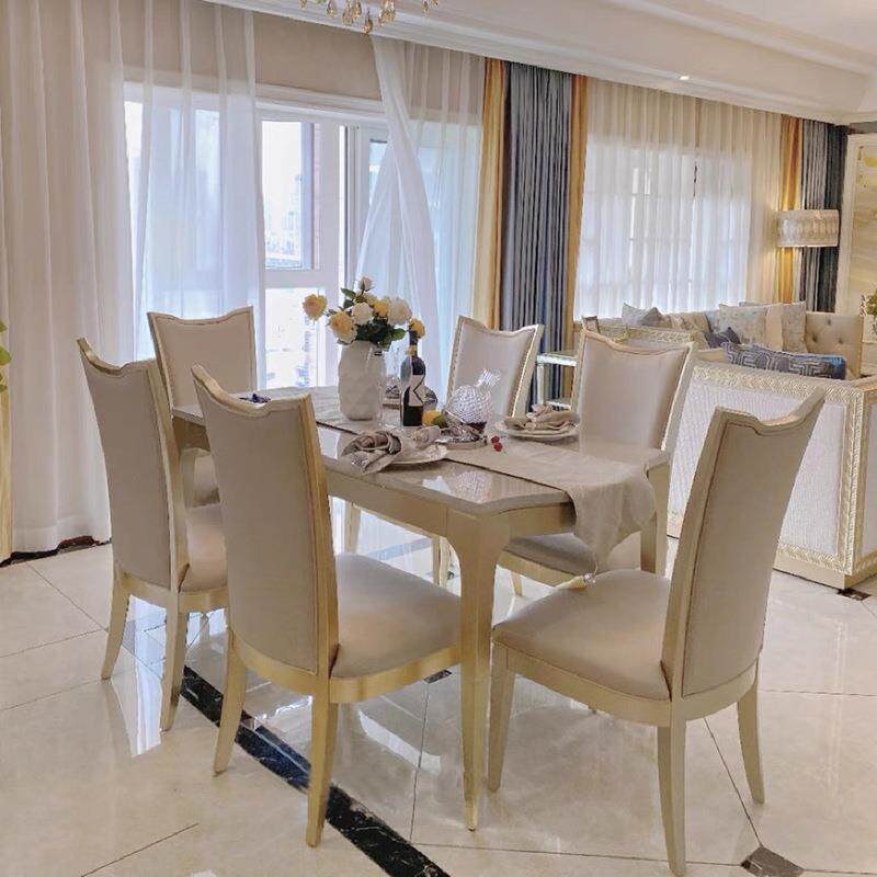 美式餐桌椅组合轻奢餐台实木现代简约家用长方形大饭桌无扶手餐椅