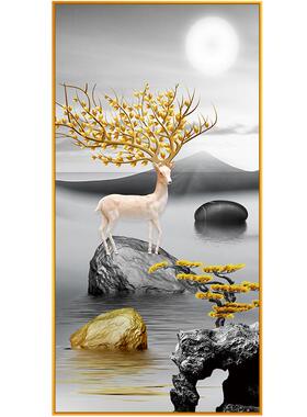 网红过来石运转玄关装版饰画入门竖走廊道壁画北欧客厅招财风水户