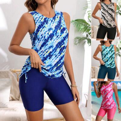 Womens Tie Dye Print Set Swimsuits Women Casual Sleeveless