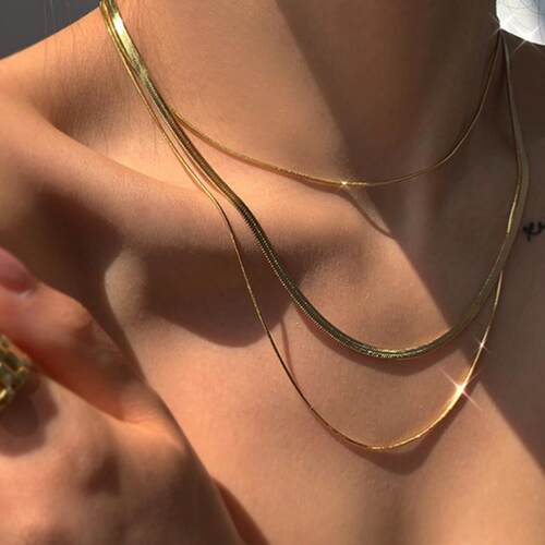 Stainless Steel Snake Blade Necklace Golden Flat Chain Jewel