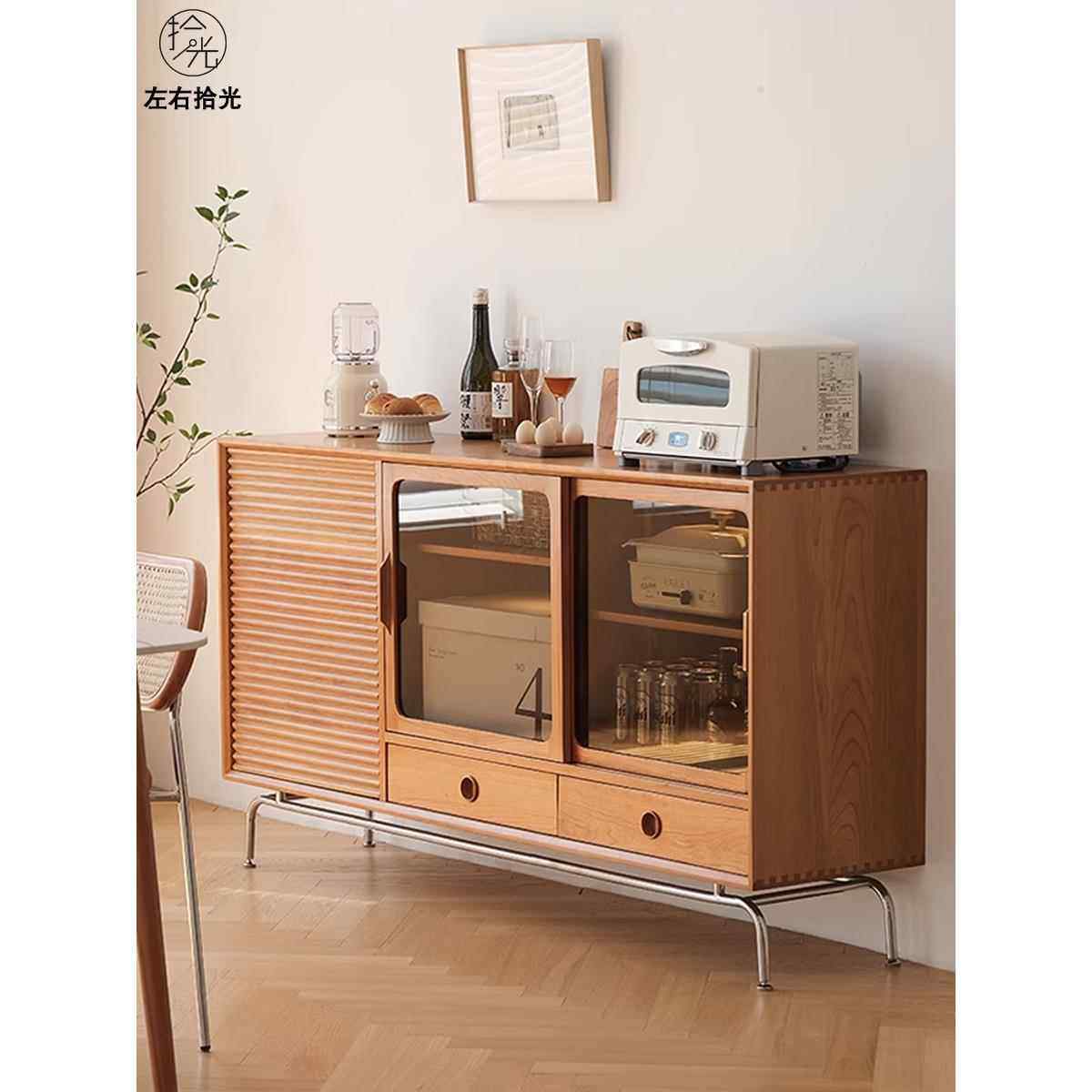北欧实木餐边柜中古简约客厅玄关柜收纳酒柜日式玻璃茶水柜储物柜,住宅家具,餐边柜,淘宝优惠券,粉丝福利购,淘宝优惠卷