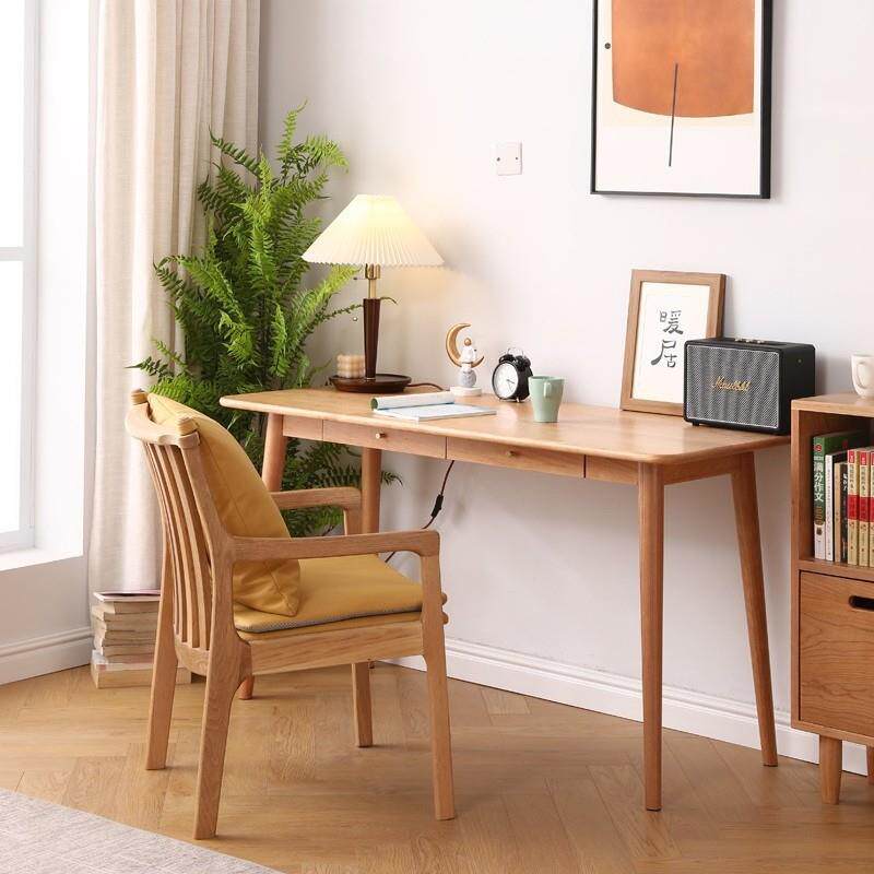 北欧实木书桌 家用小户型带抽屉写字桌卧室书房原木简约电脑桌
