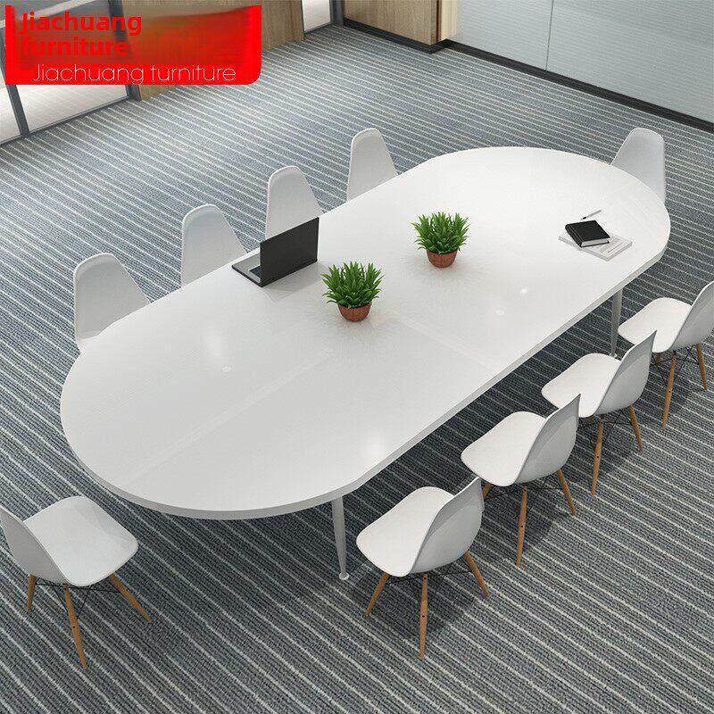 全新椭圆形白色会议桌，简约现代会议桌，长桌，时尚创意洽谈桌椅