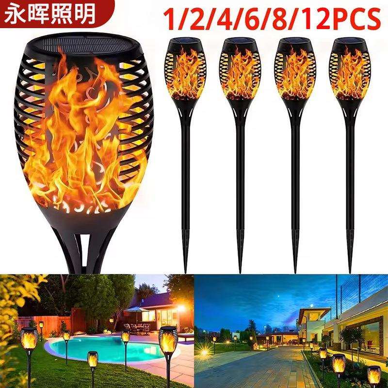跨境太阳能火焰灯12LED火把灯户外防水装饰地插灯太阳能火把灯