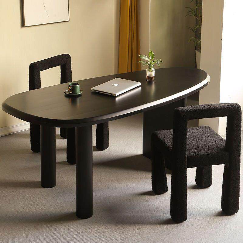 北欧电脑办公桌简约现代实木老板桌子弧形家用轻奢原木设计师书桌