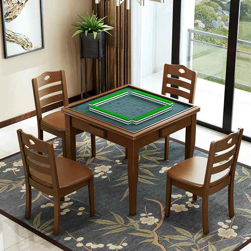 实木麻将桌餐桌两用手搓简易家用象棋桌折叠正方形棋牌桌椅组合自