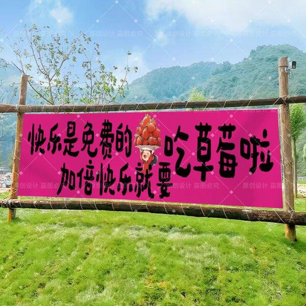 摘草莓采摘园横幅装饰布采摘园宣传广告布路边招牌横幅定制