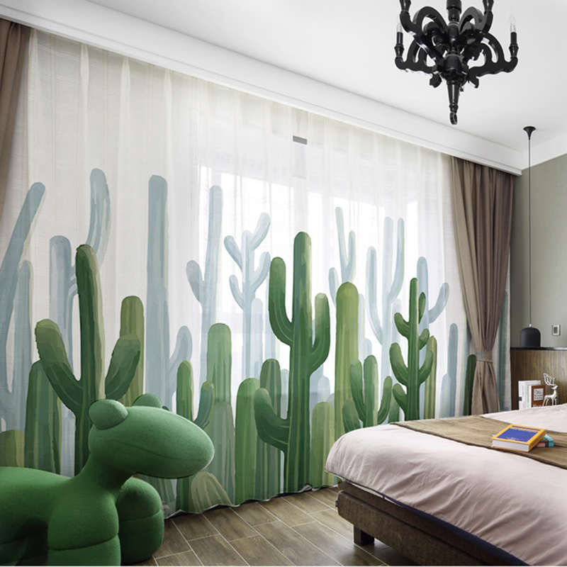 新2023流行北欧绿植仙人掌客厅窗帘网红款ins风简约现代淡雅卧室