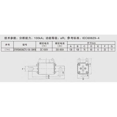 370RSM03MZ70.108.138KN DC1000V 250A-800A 储能保护直流熔断器