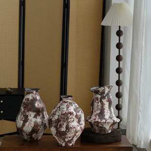 侘寂风禅意摆件陶瓷花瓶粗陶瓶插花陶罐复古怀旧凹瓶手工民宿酒店