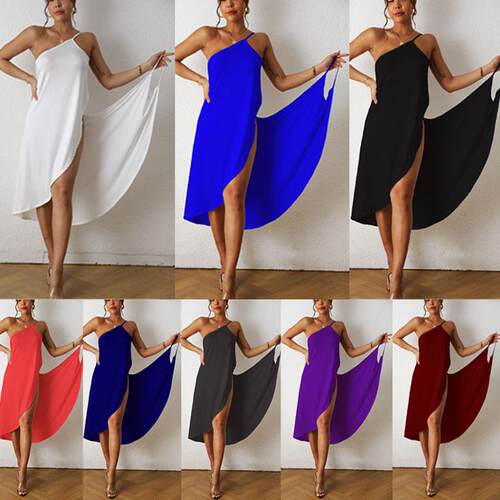 Asymmetrical Shoulder Slit Beach Cover-Up, Loose-Fitting