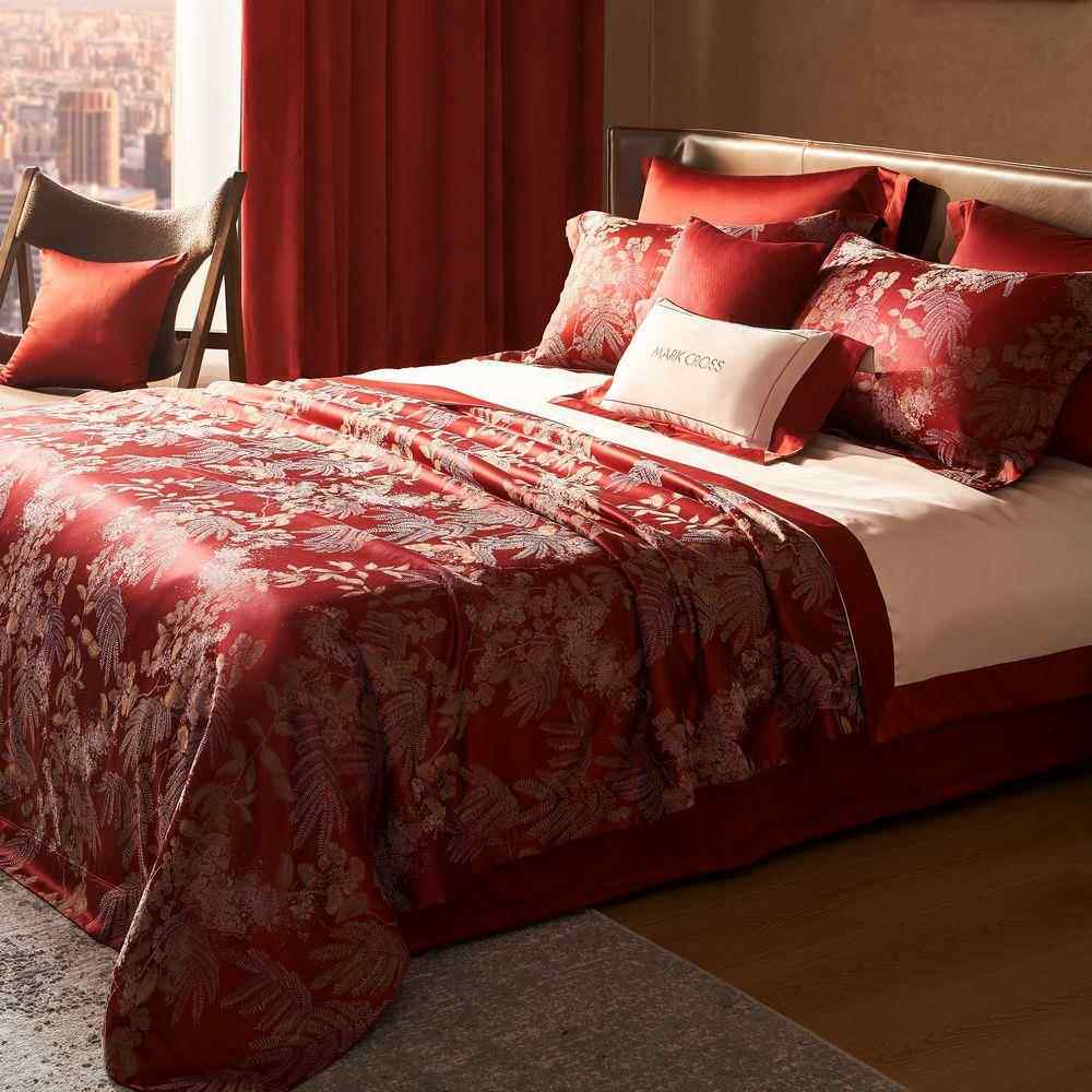 金枝玉叶结婚庆红色织全棉四件套纯棉床单100支双股长绒棉床品MLC