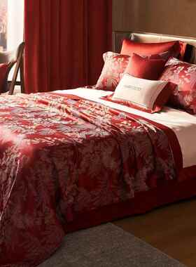 金枝玉叶结婚庆红色织全棉四件套纯棉床单100支双股长绒棉床品MLC