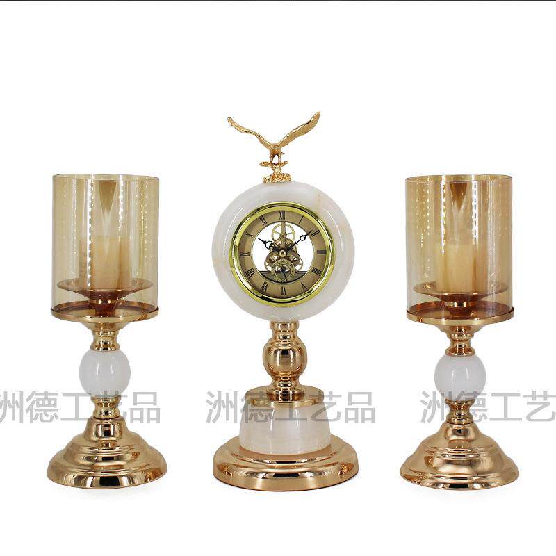 欧式复古座钟摆件创意样板房家居客厅烛台酒柜装饰摆设装饰品摆件