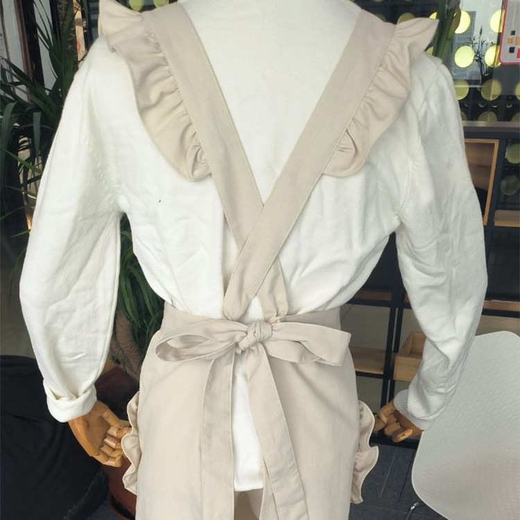 贤复古围裙棉麻智ins花店花边全家居韩美容版工作服蕾丝时尚
