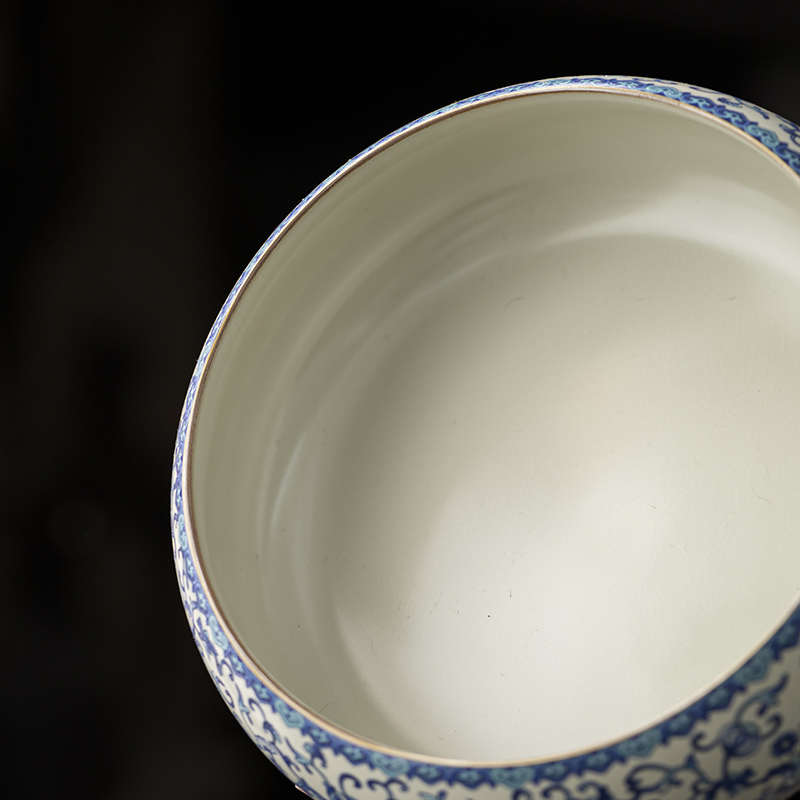 汝窑缠枝莲大容量茶洗家用茶杯收纳缸茶道零配建水陶瓷废水茶渣缸