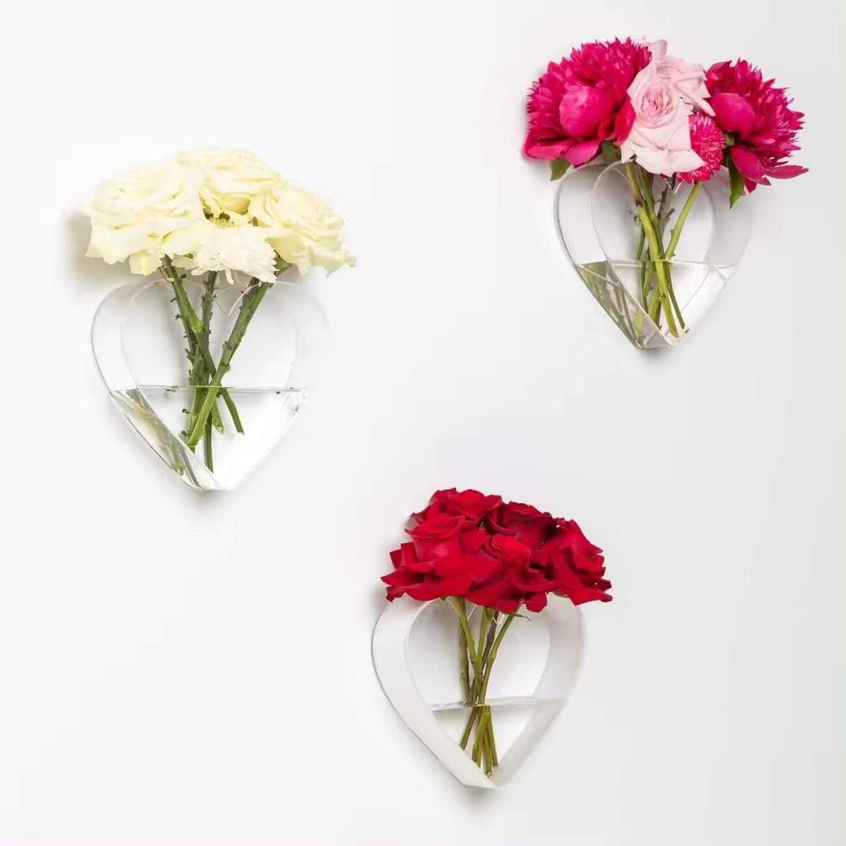 心型有机玻璃花瓶现代亚克力壁挂或桌面花盆架家居装饰品