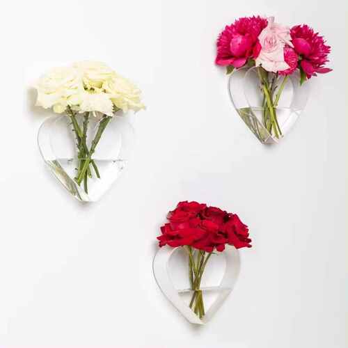 心型有机玻璃花瓶现代亚克力壁挂或桌面花盆架家居装饰品