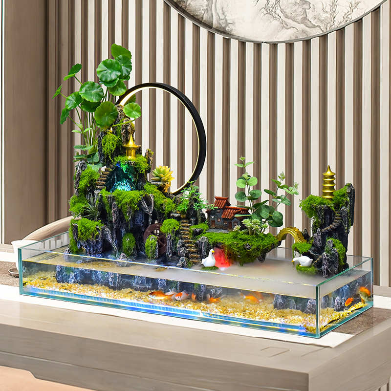 H^居如家新中式创意流水摆件鱼缸家居装饰送礼别墅会所茶室桌面景