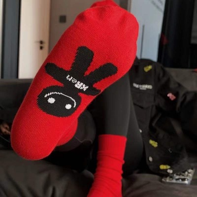 本命年红色袜子情侣个性打底袜
