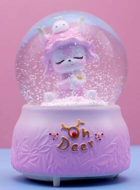 迷鹿森灵音乐盒创意卡通小鹿桌面摆件装饰礼品水晶球女生生日礼物