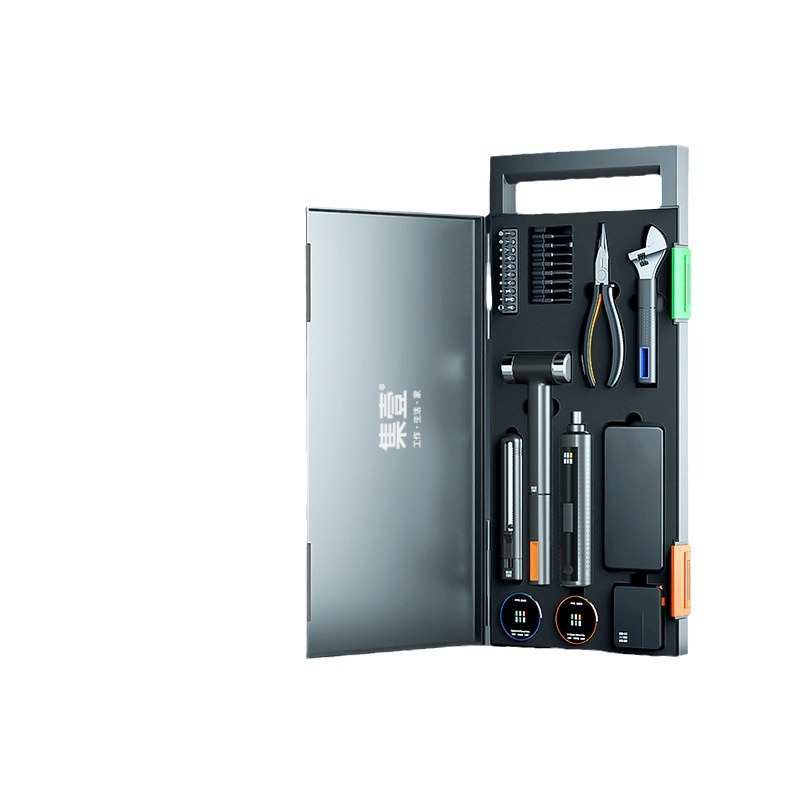 集壹新款家用五金工具箱多功能手动维修电动螺丝刀组合套装批发