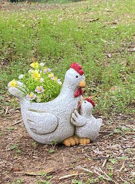 创树脂庭件院母鸡小鸡雕像摆家意桌面阳台装饰母鸡小鸡摆件工居艺