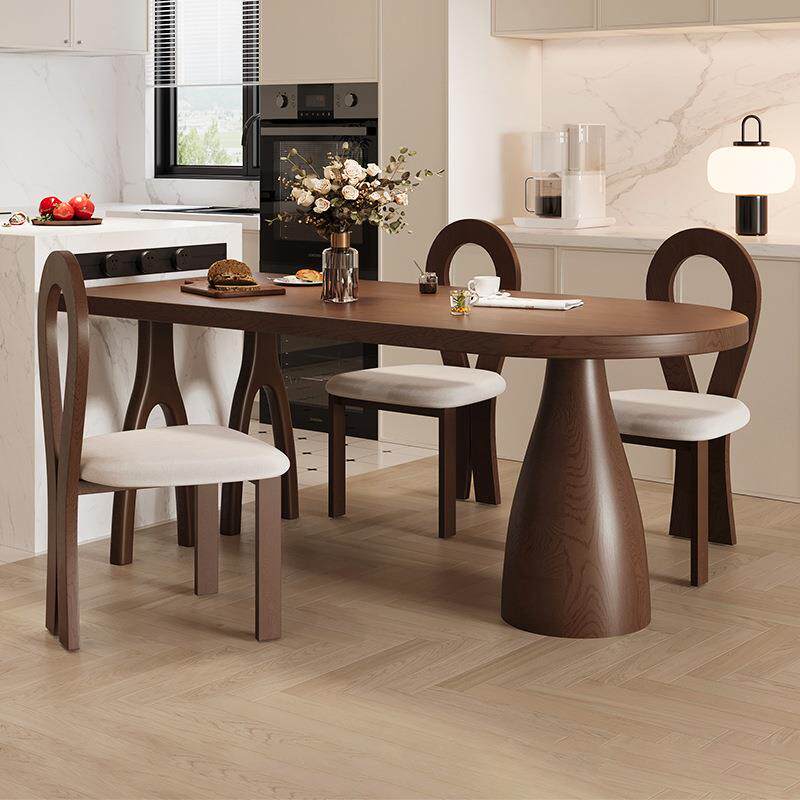 澳铂全实木餐桌椅子一套家用小户型白蜡木饭桌中古风半圆形岛台桌