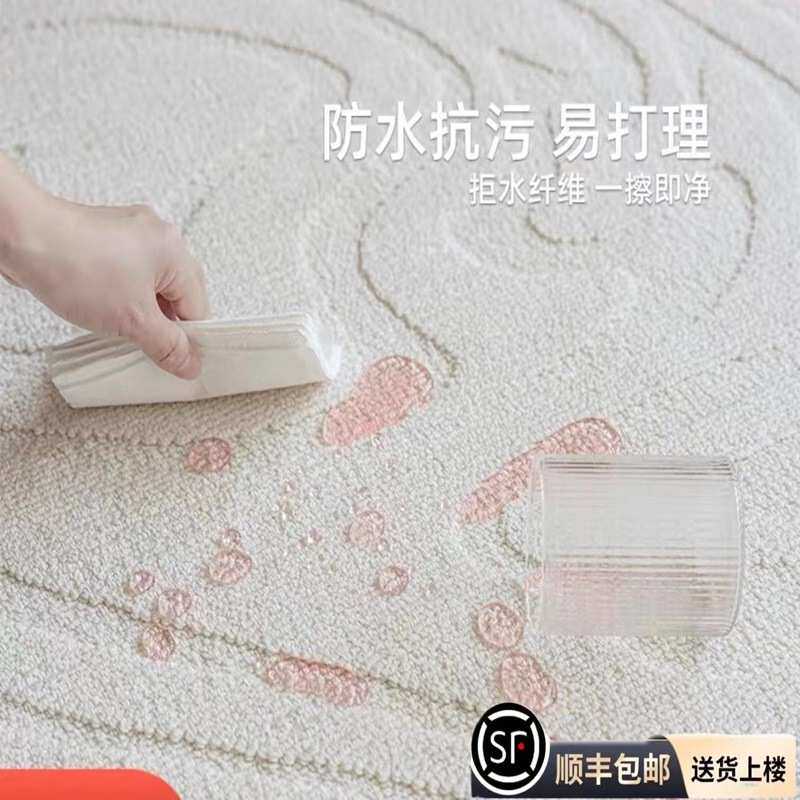 防水丝奶油风客厅地毯现代高级白色日式卧室素色地垫现代简约新款